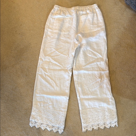 Saint Tropez West Linen White Wide Leg Lace Trim Pants - Picture 6 of 8